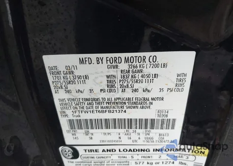 2011 Ford F-150 Fx4 z USA, uszkodzony, nr VIN 1FTFW1ET6BFB21374